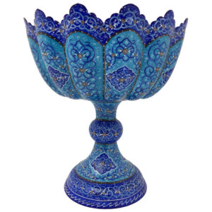 Decorative Copper Bowl Hand-Painted With Persian Minakari Enamel Gohar