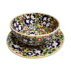Persian Handmade Decorative Minakari Pottery Bowl & Plate Model Mahan