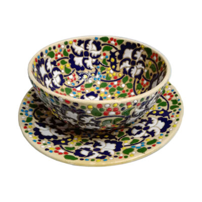 Persian Handmade Decorative Minakari Pottery Bowl & Plate Model Mahan