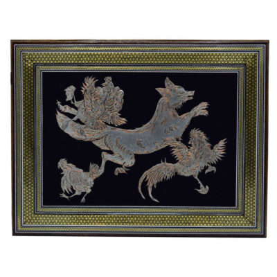 Iranian Copper Engraving Artwork with Traditional Fox Design