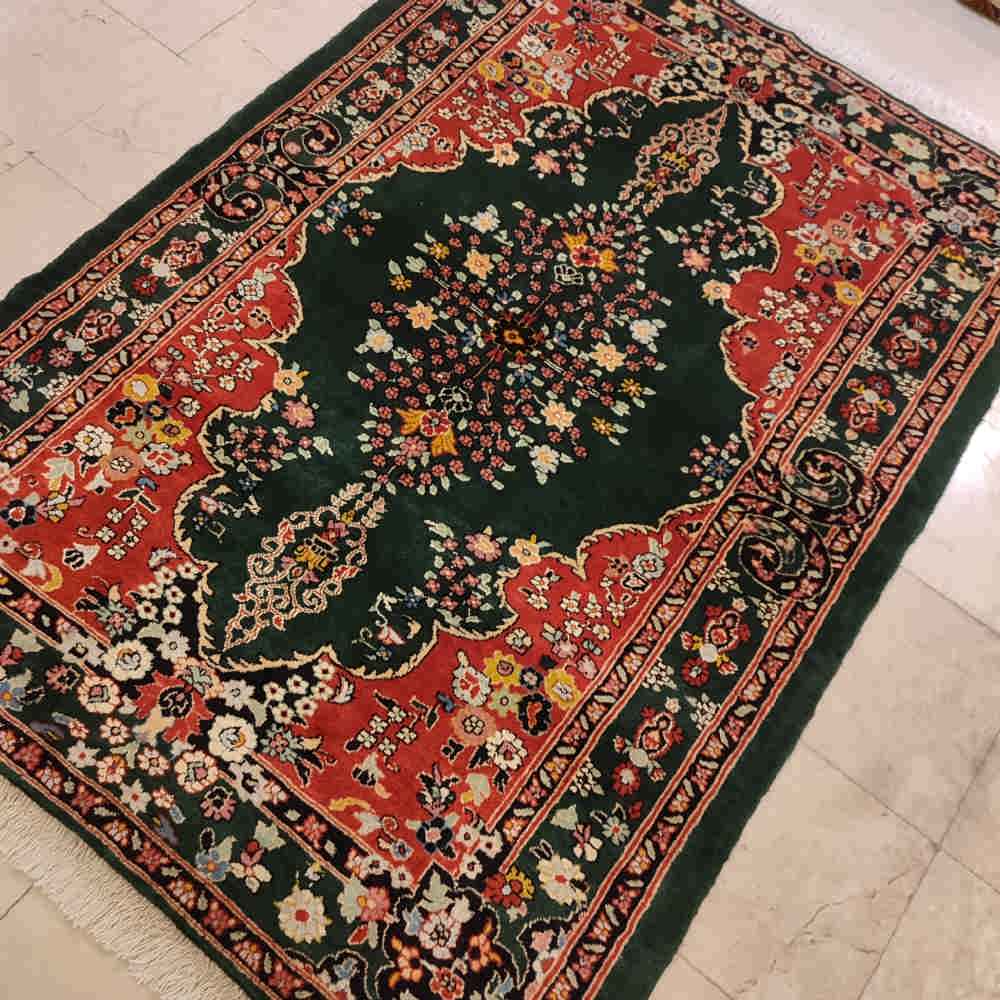 Hand-Knotted Persian Khorasan Tribal Rug (Lachak Toranj Floral Medallion) – Red Silk & Wool