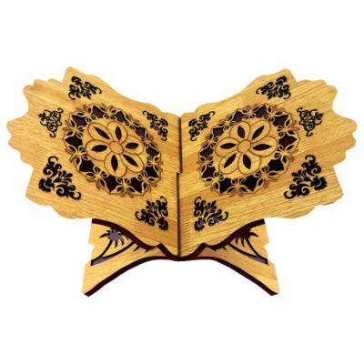 Foldable Wooden Quran Stand Rehal with Floral Pattern – X-Shaped Book Stand