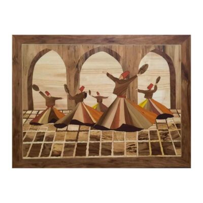 Sama Dance Marquetry Wood Wall Art – Persian Sufi Artwork & Traditional Iranian Decor