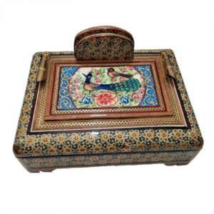 Birds Motif Wooden Pen Holder – Authentic Persian Khatamkari Art