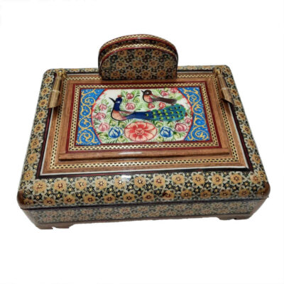 Birds Motif Wooden Pen Holder – Authentic Persian Khatamkari Art