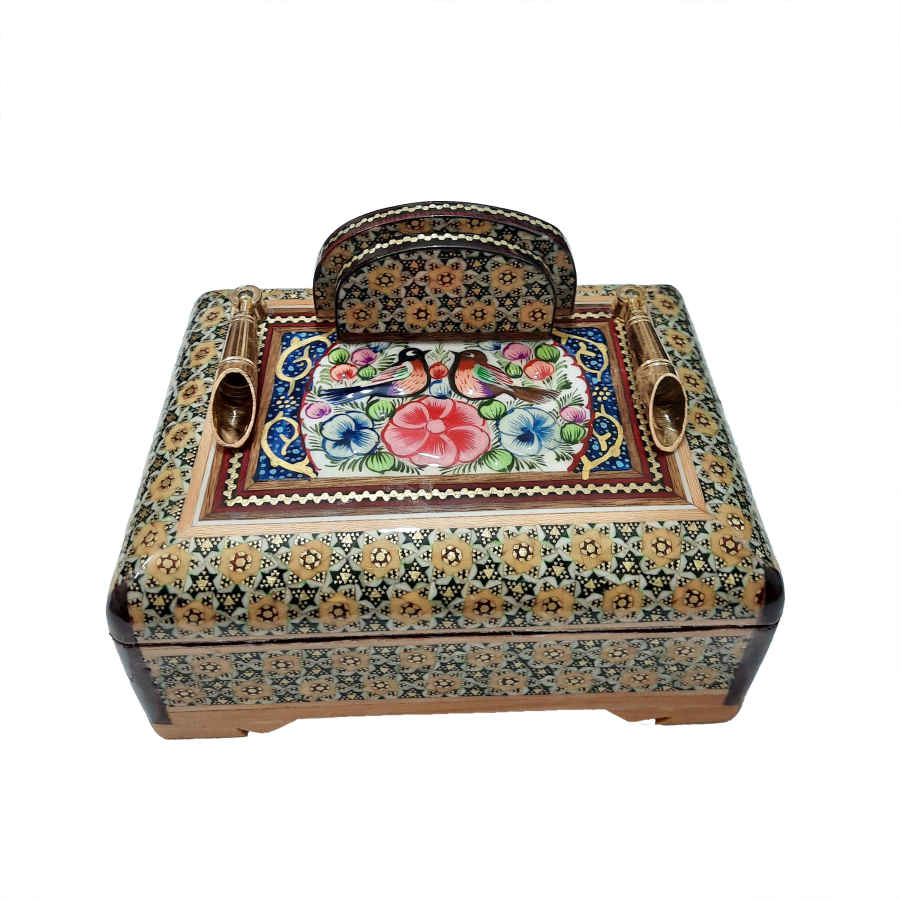 Floral Elegance – Handcrafted Wooden Pen Holder with Persian Khatamkari