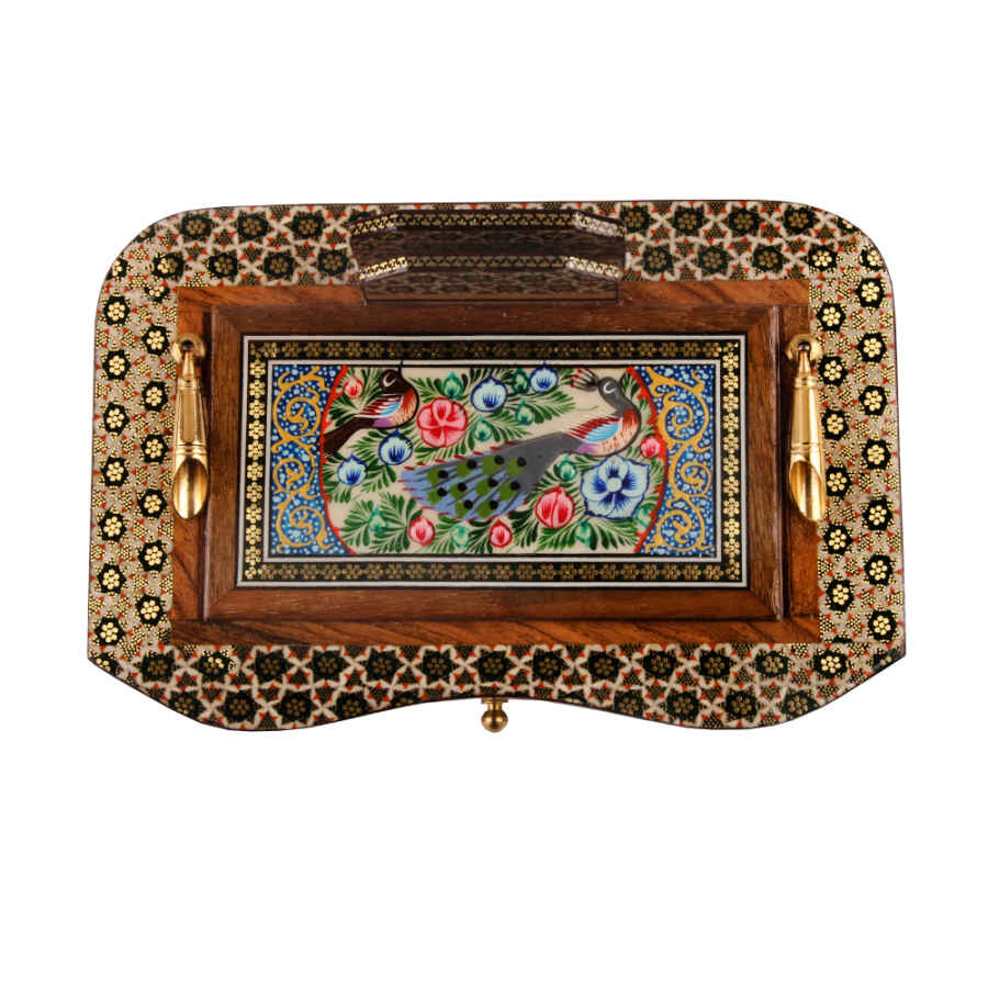 Decorative Desk Accessory – Peafowl Motif, Khatamkari Art