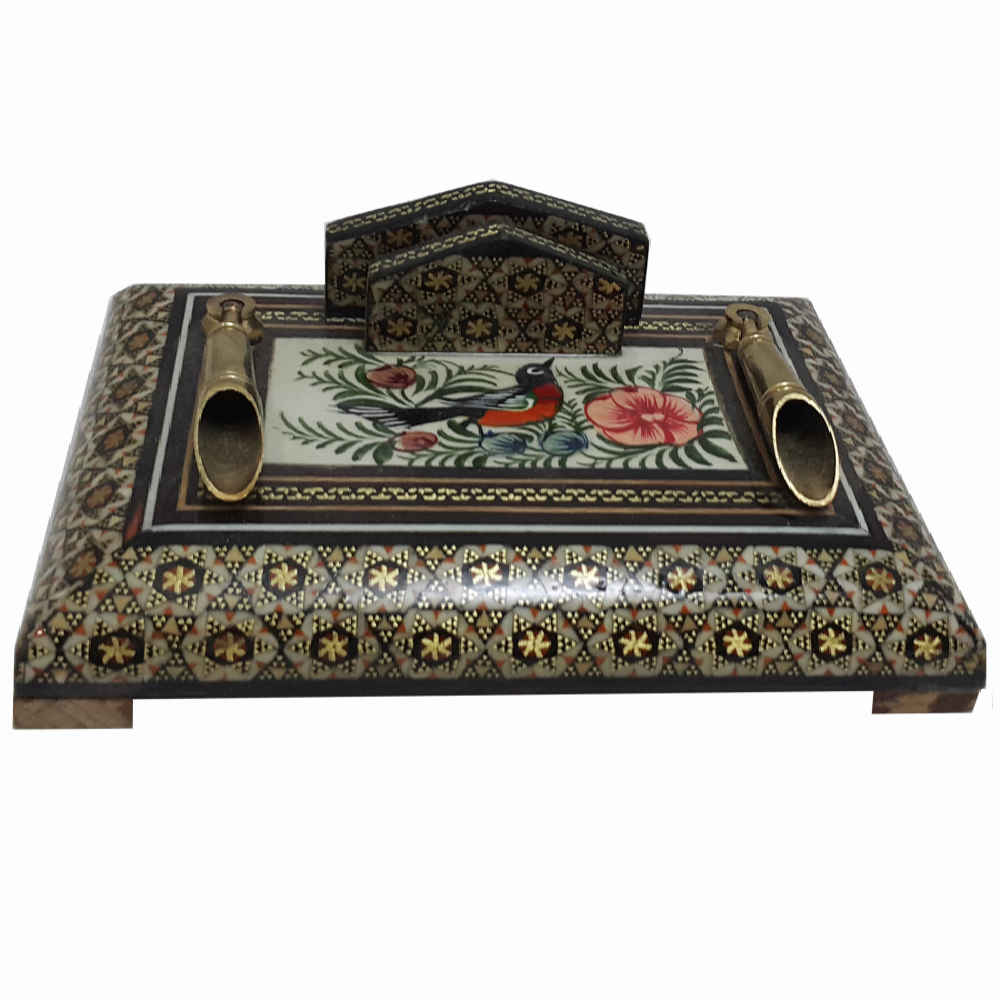Elegant Khatamkari Wooden Pen Holder – Traditional Persian Desk Accessory