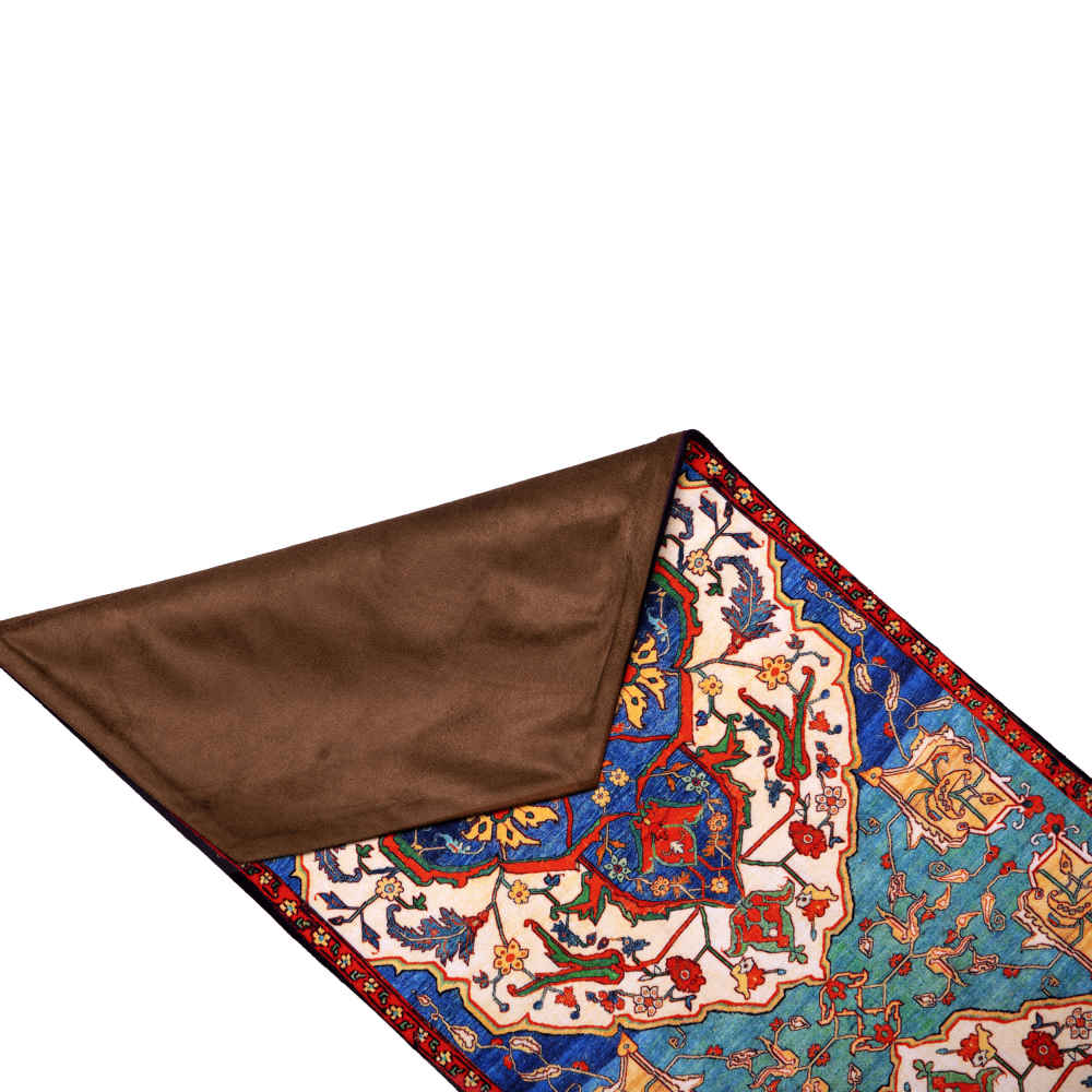 Persian Elegance Blue Velvet Table Runner Haris