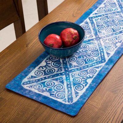 Persian Elegance Blue Velvet Table Runner Parto