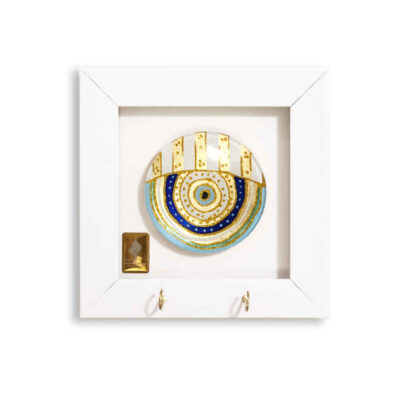 Decorative Wooden Wall Key Holder with Evil Eye Design N24 for Entryway