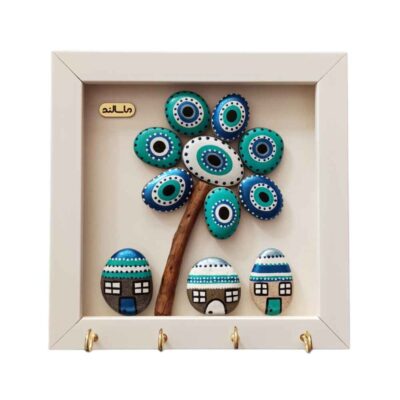 Decorative Wooden Wall Key Holder with Evil Eye Design S86 for Entryway