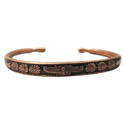 Persian Copper Cuff Bracelet with Farvahar Design – Achaemenid Jewelry