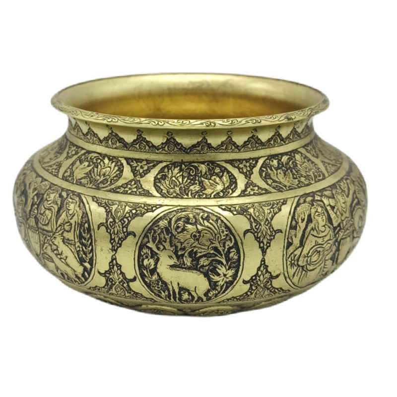 Decorative Brass Bowl Handcrafted Persian Engraved Shekar