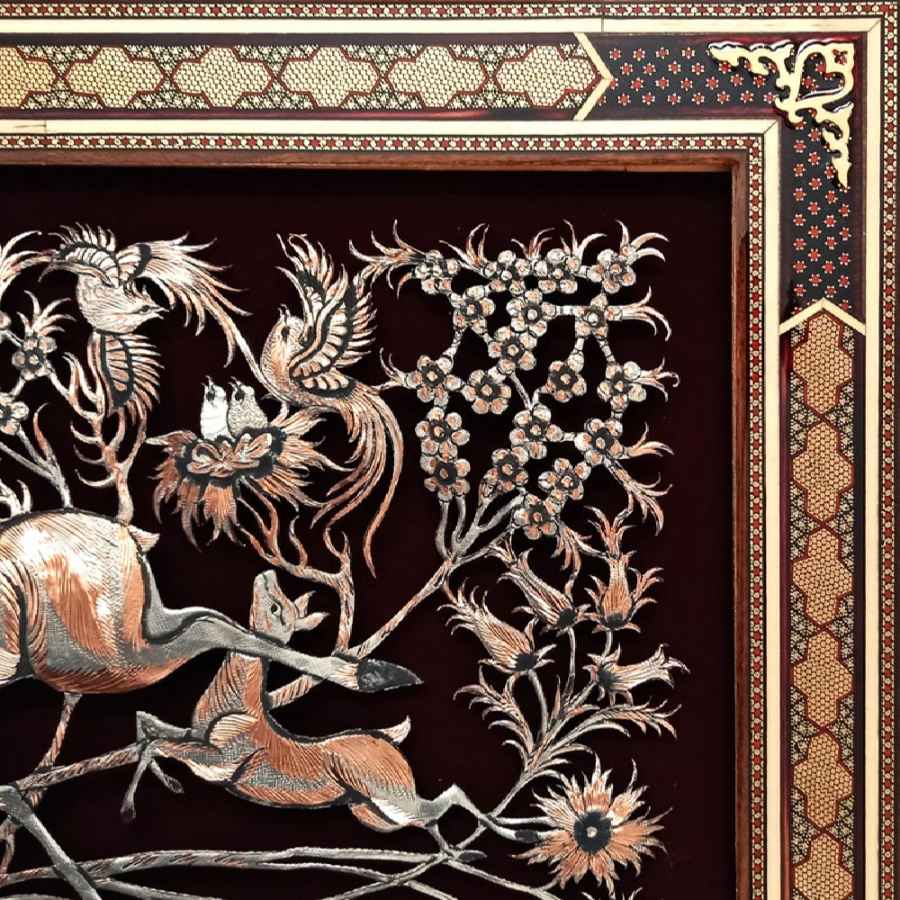 Handmade Framed Persian Engraved Copper Art Nature – Traditional Wall Decor