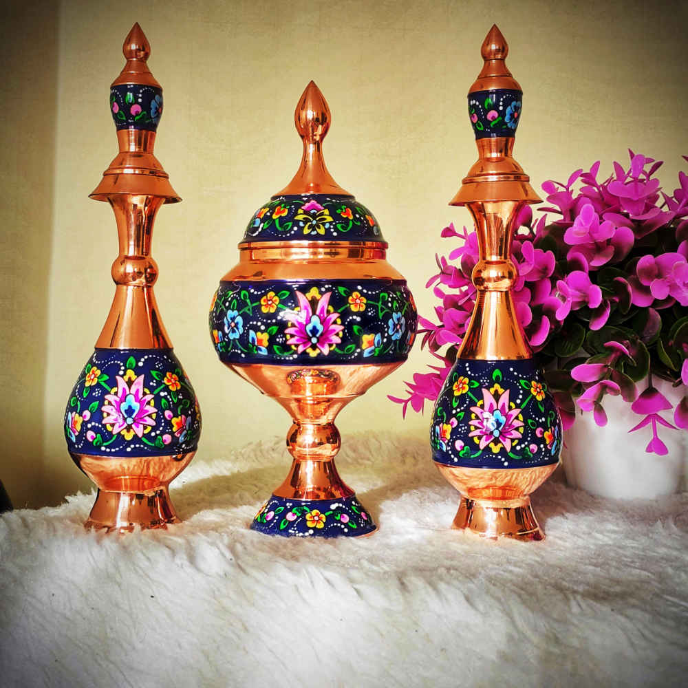 Decorative Copper Bottle Persian Minakari Enamel Paradise