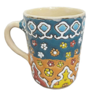 Artistic Handcrafted Persian Pottery Mug – Minakari Enameled, Royal Design