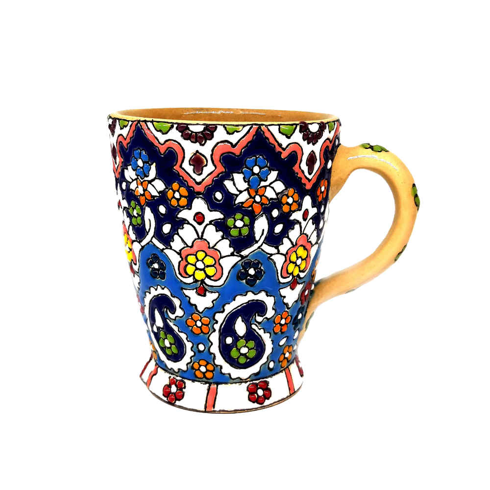 Artistic Handcrafted Persian Pottery Mug – Minakari Enameled, Tanin Design