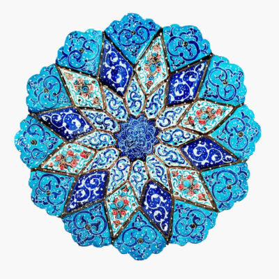 Hand-Painted Persian Minakari Copper Decorative Display Plate, Abtin Mandala Enamelwork