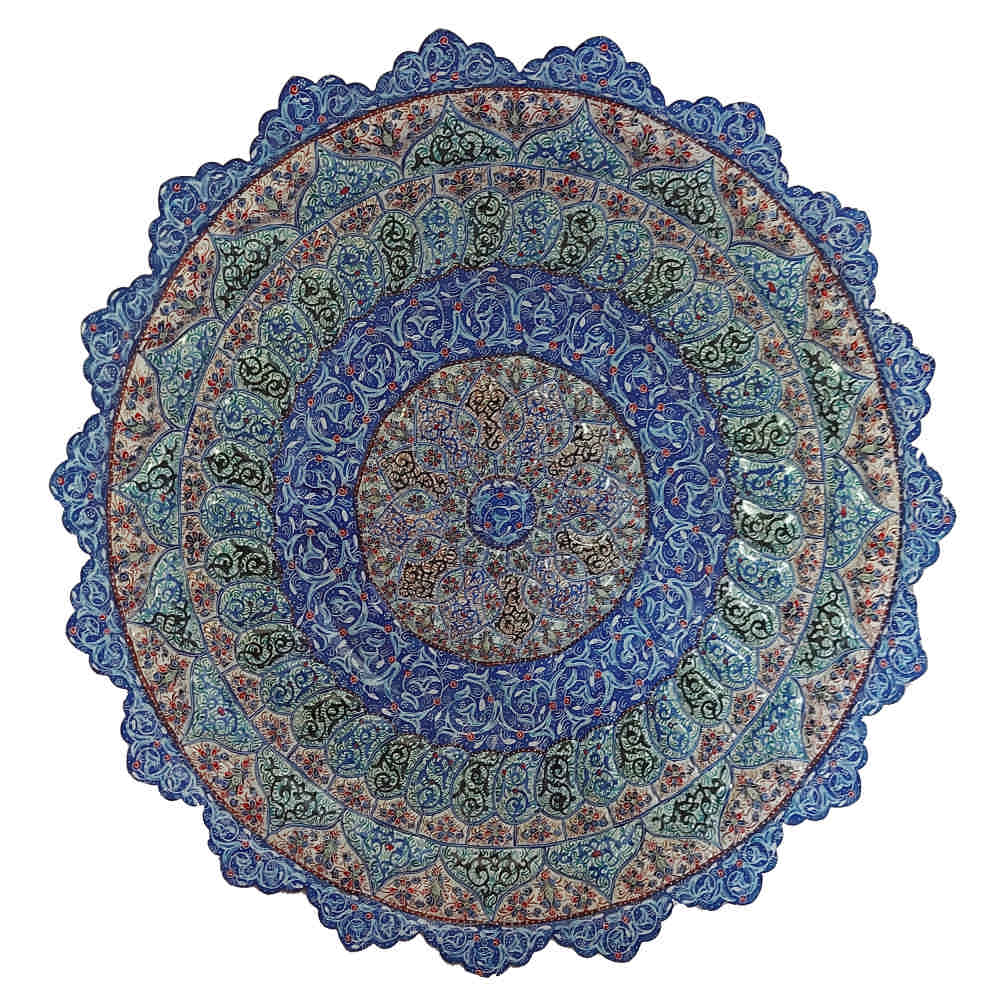 Decorative Copper Wall Plate Hand-Painted with Persian Minakari Enamel Alborz