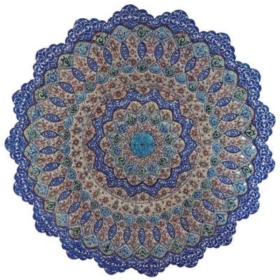 Hand-Painted Persian Minakari Copper Decorative Display Plate, Azad Mandala Enamelwork