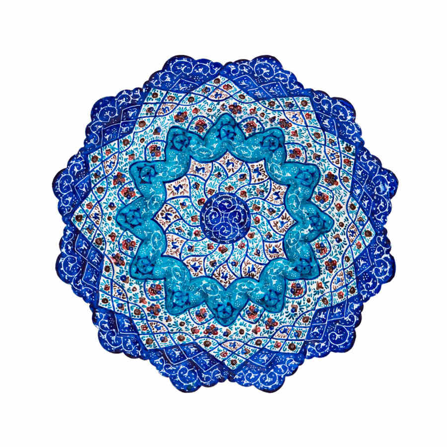 Decorative Copper Wall Plate Hand-Painted with Persian Minakari Enamel Bavar