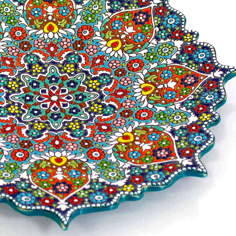 Decorative Pottery Wall Plate Hand-Painted with Persian Minakari Enamel Borzoo