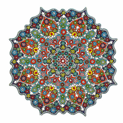 Hand-Painted Persian Minakari Pottery Decorative Display Plate, Borzoo Mandala Enamelwork