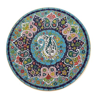 Hand-Painted Persian Minakari Pottery Decorative Display Plate, Paisley Enamelwork