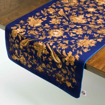 Persian Elegance Blue Velvet Table Runner Hana