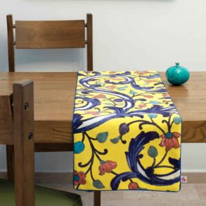 Persian Elegance Yellow Velvet Table Runner Rahil