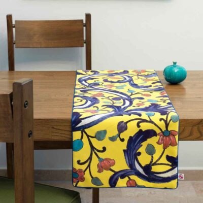 Persian Elegance Yellow Velvet Table Runner Rahil