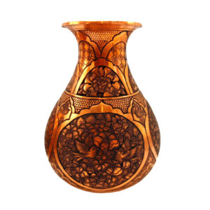 Handcrafted Persian Engraved Copper Vase with a Gol-o-Morgh Design, Perfect for Displaying Single Stems
