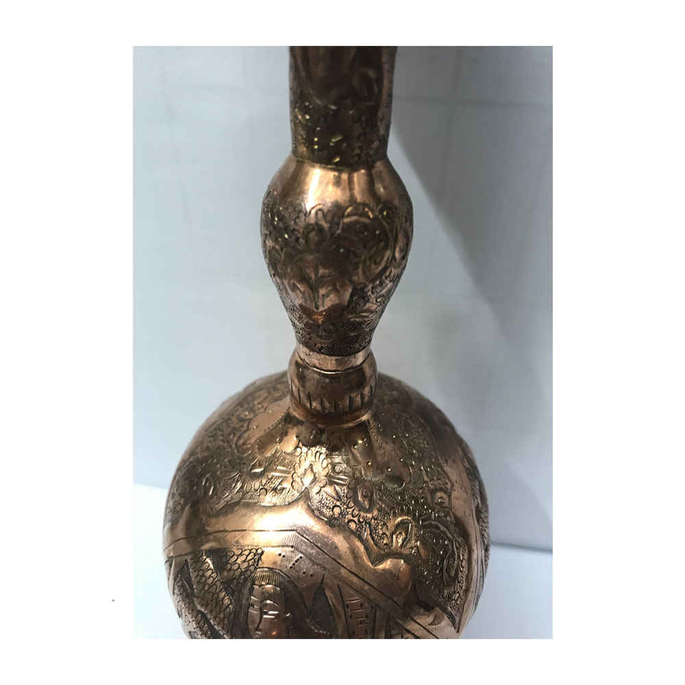Set of Two Handcrafted Persian Engraved Copper Vases, Featuring the Mehmansara Model with a Traditional Floral Design