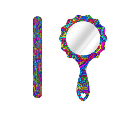 Metal Nail File and Mirror Set with Persian Inspired Rangarang Pattern