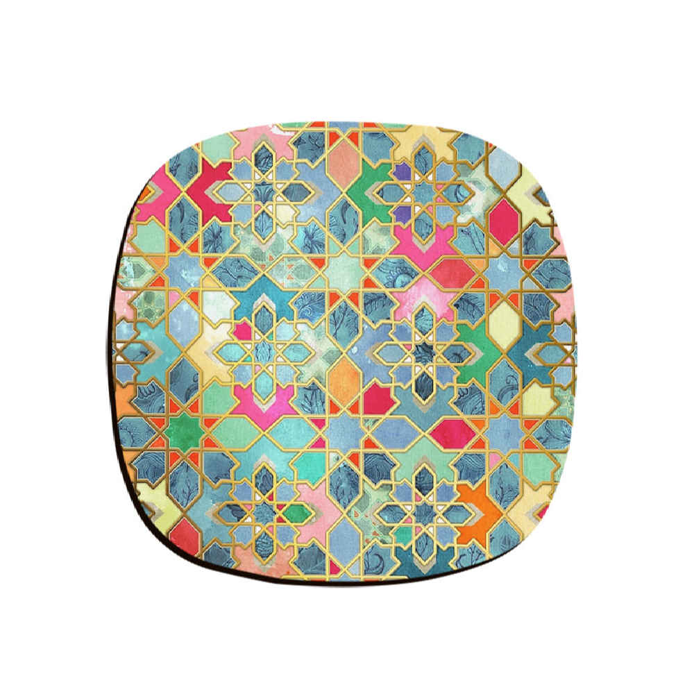 Javan Geometric Coasters – Round Wooden Artistic Drink Protector Set