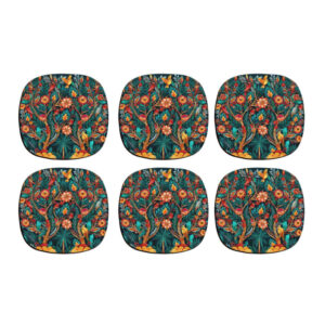 Jungle Floral Coasters – Round Wooden Artistic Drink Protector Set