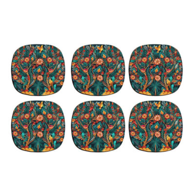 Jungle Floral Coasters – Round Wooden Artistic Drink Protector Set