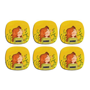 Spring Girl Artistic Coasters – Round Wooden Drink Protector Set