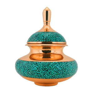 Handcrafted Persian Inlaid Turquoise Copper Sugar Bowl Yara