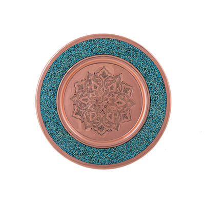 Iranian Turquoise Inlay Copper Decorative Display Plate, Traditional Persian Turquoise Inlay Art, Sahel Design
