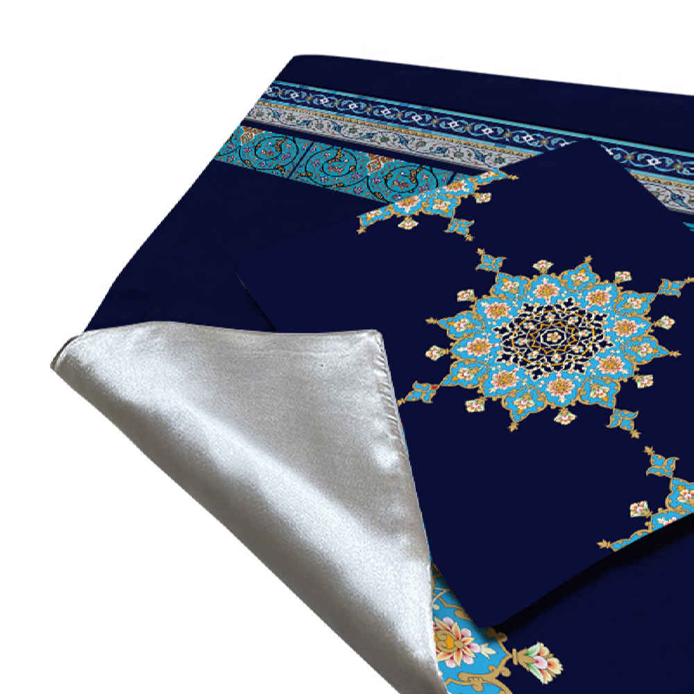 Islamic Prayer Mat Velvet Sajadah Lightweight Blue Eslimi Design
