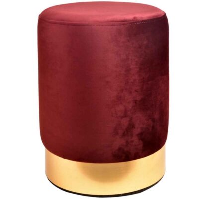 Maroon Velvet Pouf with Gold Base