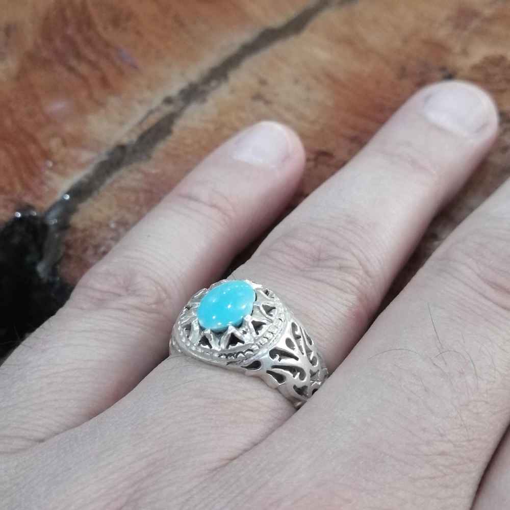 Persian Silver Ring for Men with Neyshabur Turquoise Avash
