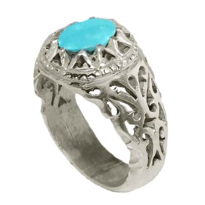 Neyshabur Turquoise Silver Gemstone Ring for Men – Avash Model, Traditional Persian Design