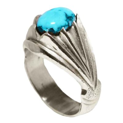 Neyshabur Turquoise Silver Gemstone Ring – Farima Kaveh Model, Traditional Persian Design