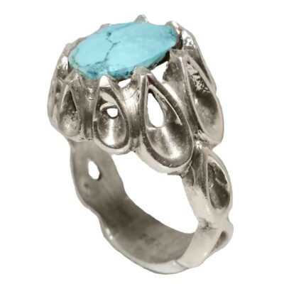 Neyshabur Turquoise Silver Gemstone Ring – Farima Kiarash Model, Traditional Persian Design