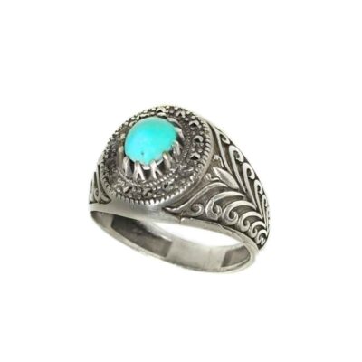 Neyshabur Turquoise Silver Gemstone Ring – Farima Mehran Model, Traditional Persian Design