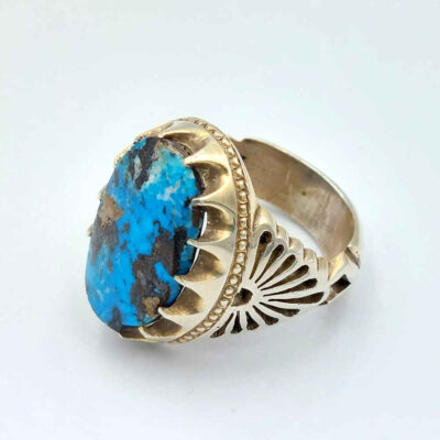 Neyshabur Turquoise Silver Gemstone Ring – Farima Farzad Model, Traditional Persian Design