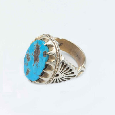 Neyshabur Turquoise Silver Gemstone Ring – Farima Tavakoli Model, Traditional Persian Design